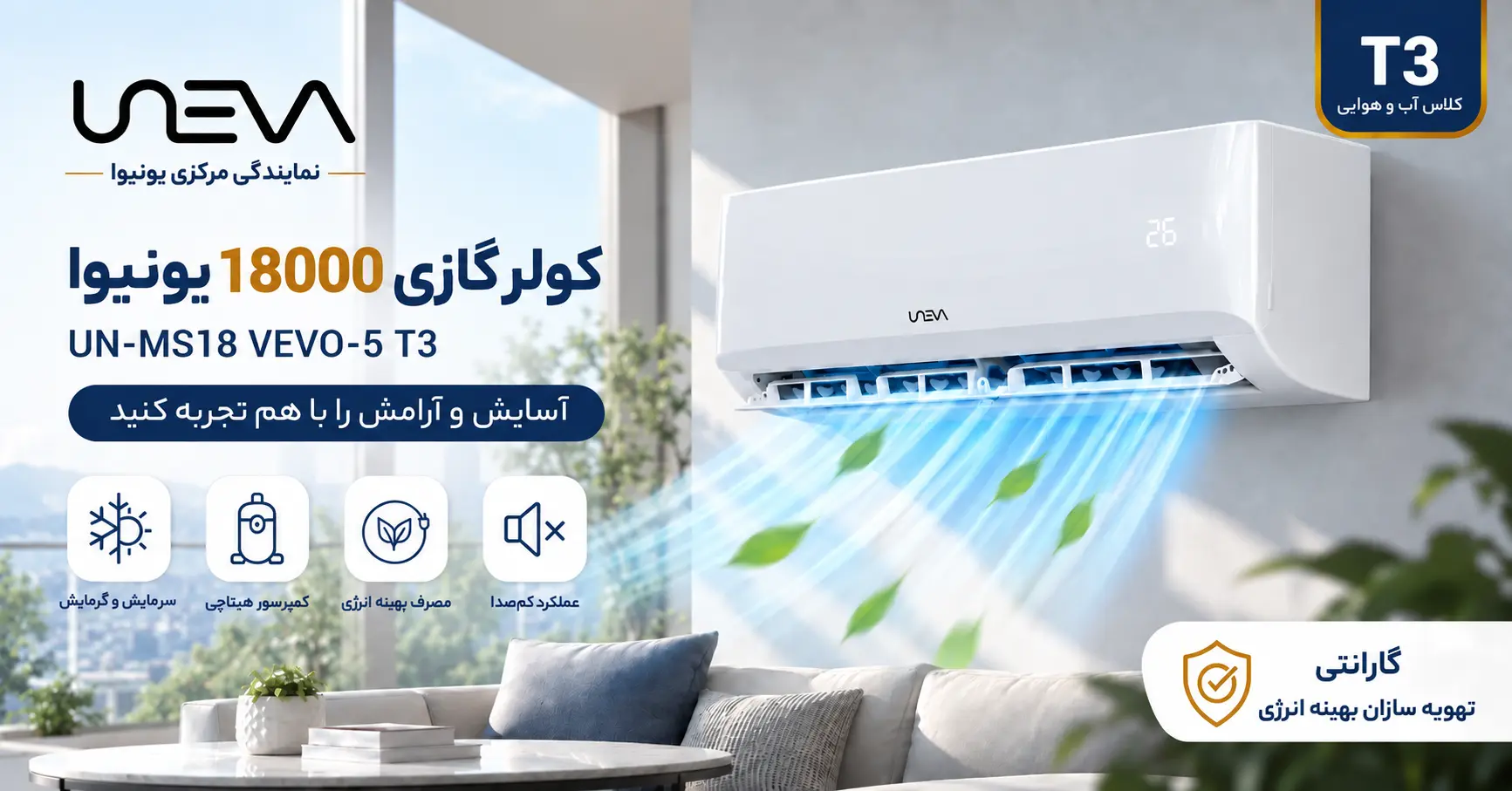 ویژگی های کولرگازی 18000 یونیوا ویوو 5 پنل سفید
